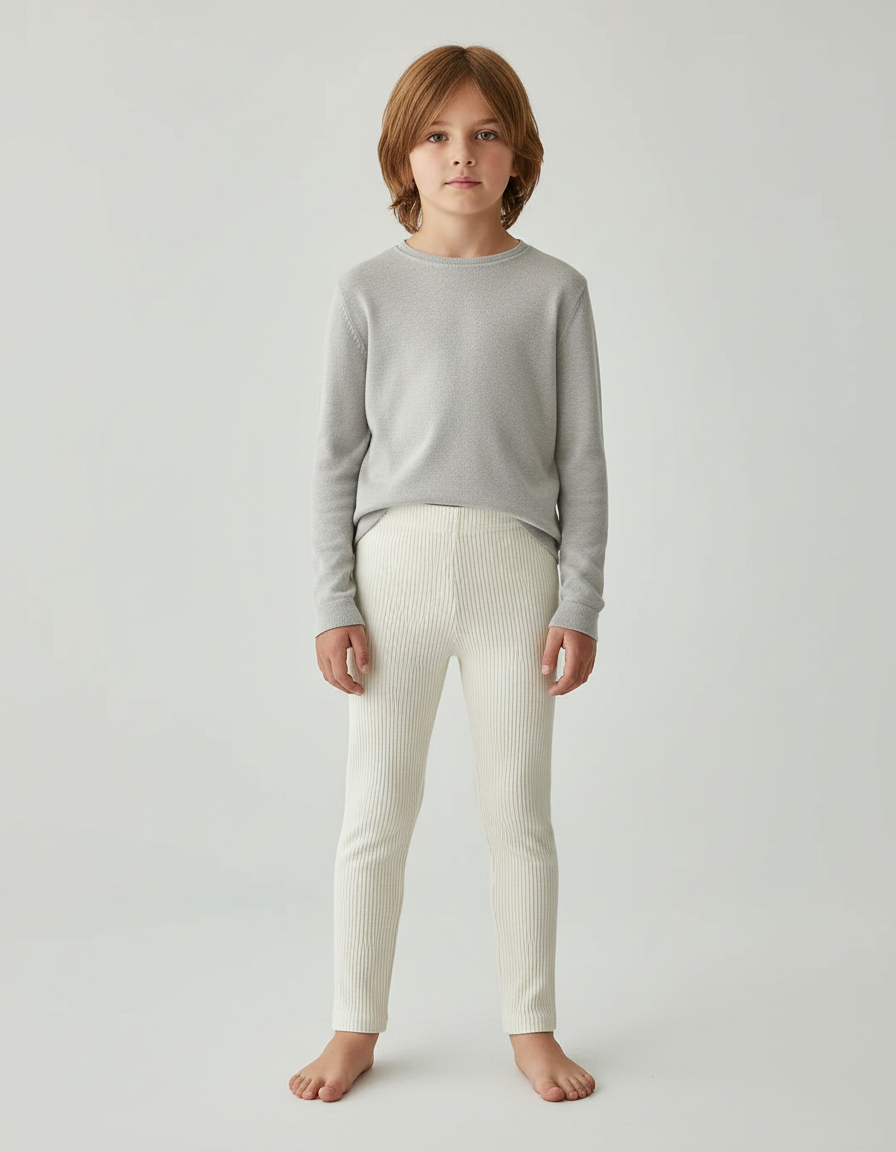 Pantalon Beige Côtelé Tricoté Slim Enfant Coton - Maille
