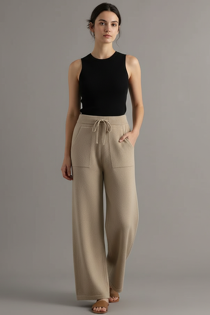 Pantalon Beige Tricoté Ample Doux Confortable - Maille