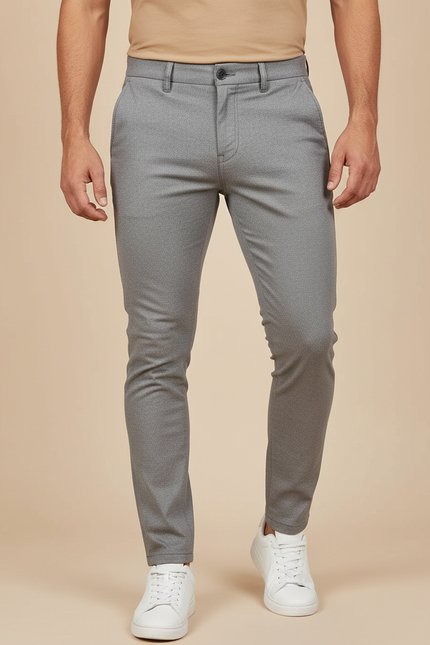Pantalon Beige Homme Slim Motif Décontracté Chic - Gris Polyester