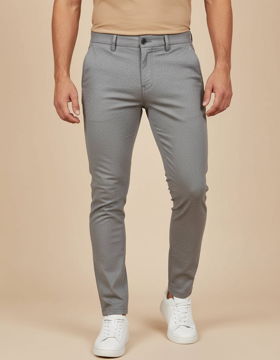 Pantalon Beige Homme Slim Motif Décontracté Chic - Gris Polyester