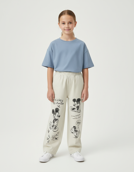 Pantalon Beige Ample Coton Mickey Décontracté Enfant - Molleton