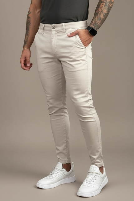 Pantalon Beige Chino Slim Fit Homme Décontracté - Coton