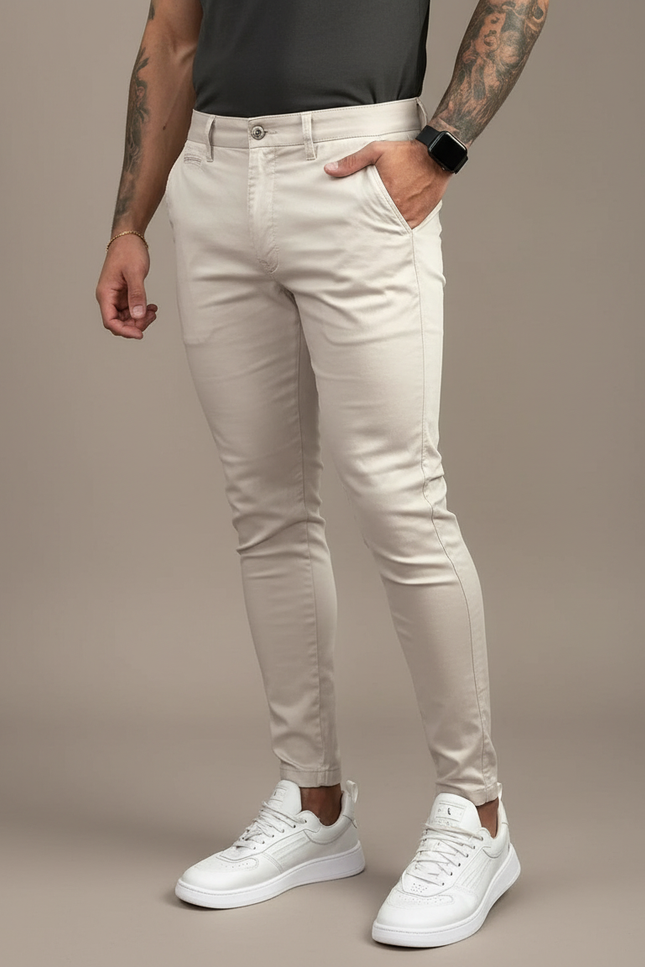Pantalon Beige Chino Slim Fit Homme Décontracté - Coton