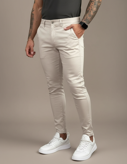 Pantalon Beige Chino Slim Fit Homme Décontracté - Coton