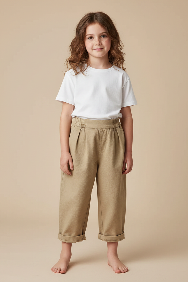 Pantalon Beige Ample Décontracté Enfant Coton - Molleton