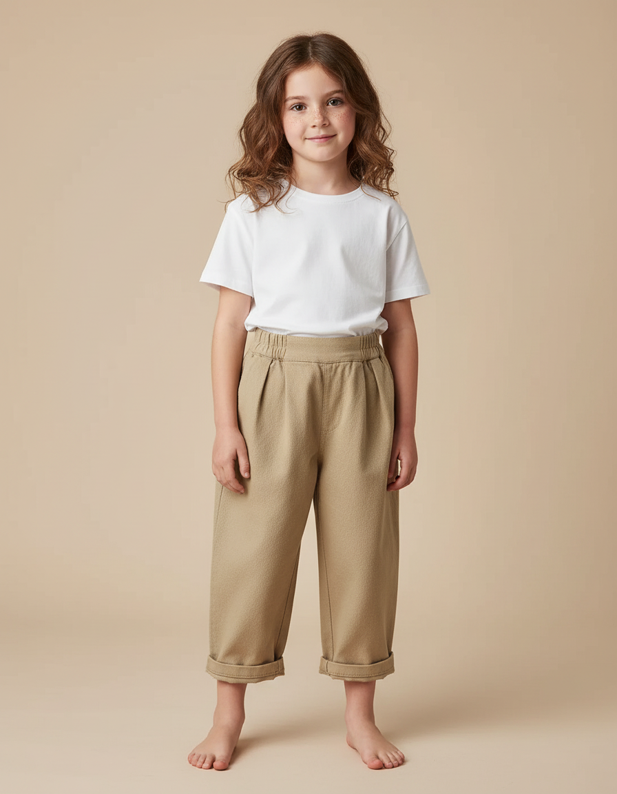 Pantalon Beige Ample Décontracté Enfant Coton - Molleton