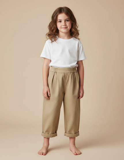 Pantalon Beige Ample Décontracté Enfant Coton - Molleton