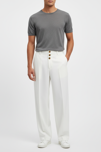Pantalon Beige Droit Ample Décontracté Homme Élégant - Blanc Gabardine