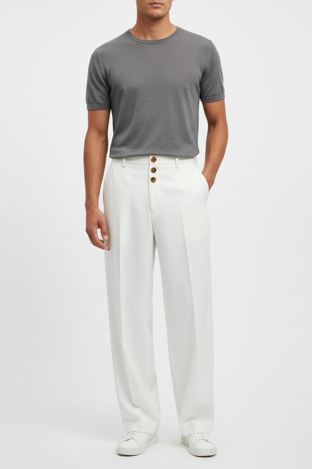 Pantalon Beige Droit Ample Décontracté Homme Élégant - Blanc Gabardine
