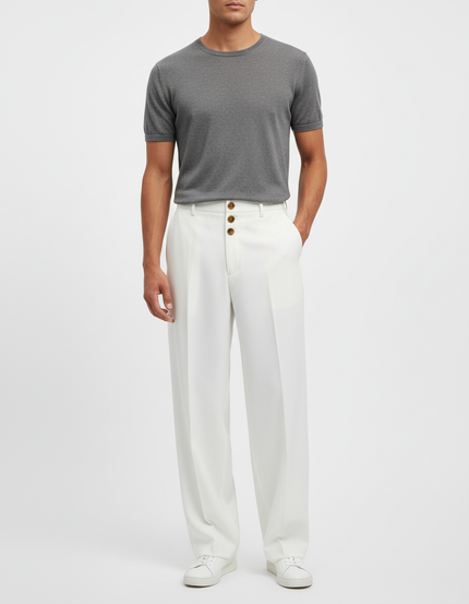 Pantalon Beige Droit Ample Décontracté Homme Élégant - Blanc Gabardine