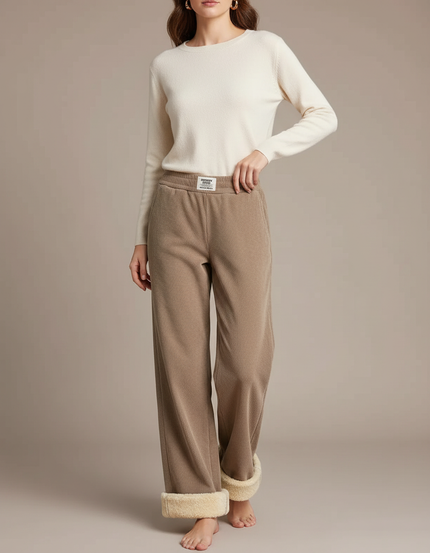 Pantalon Beige Doublé Polaire Ample Confortable Chaud - Cordé