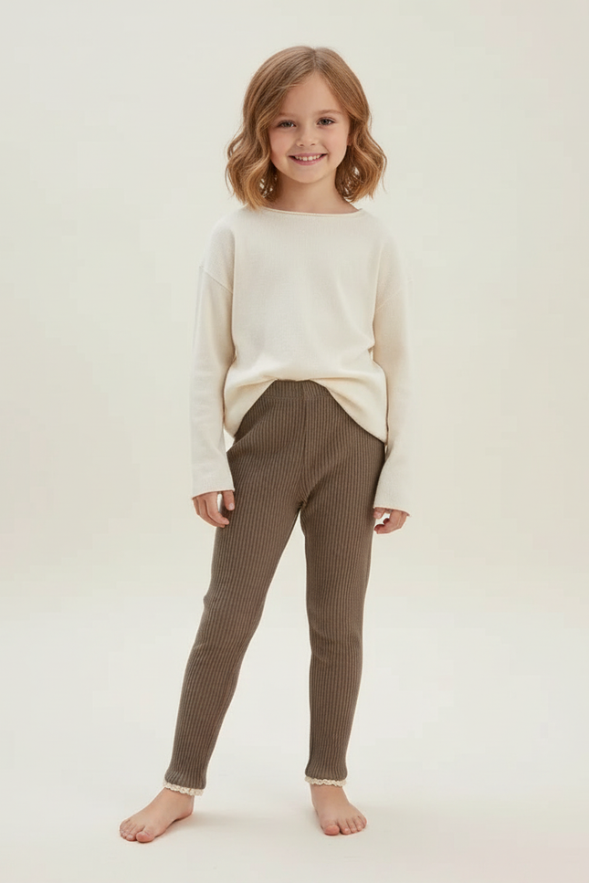 Pantalon Beige Côtelé Tricoté Doux Enfant - Maille