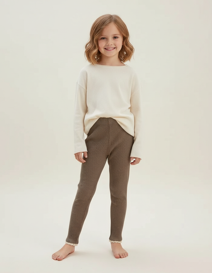 Pantalon Beige Côtelé Tricoté Doux Enfant - Maille