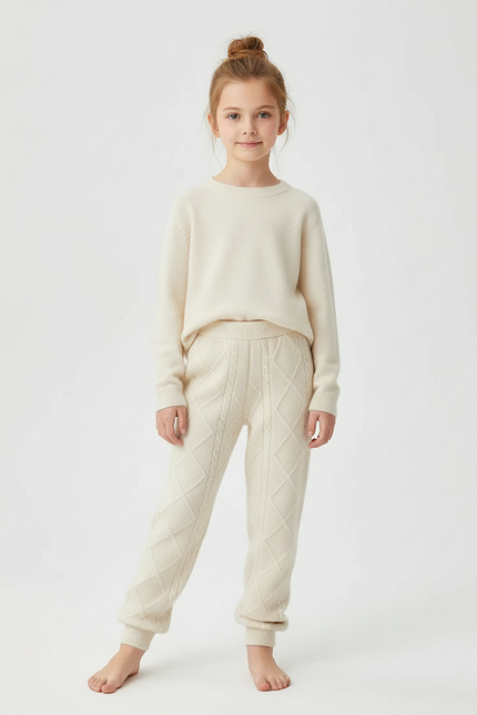 Pantalon Beige Tricoté Losanges Doux Confortable Fille - Laine