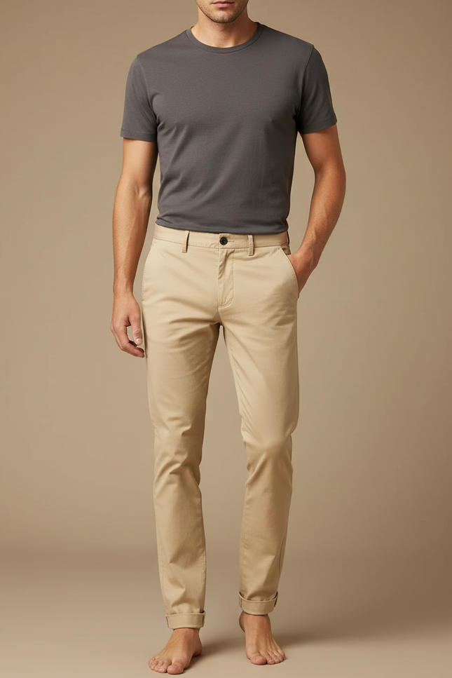 Pantalon Beige Homme Chino Coton Slim Fit Décontracté - Gabardine