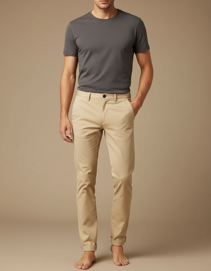 Pantalon Beige Homme Chino Coton Slim Fit Décontracté - Gabardine