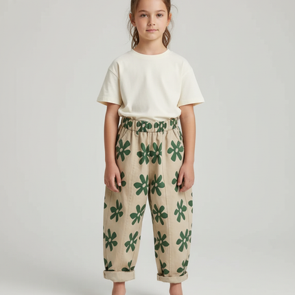 Pantalon Beige Imprimé Floral Coton Harem Enfant