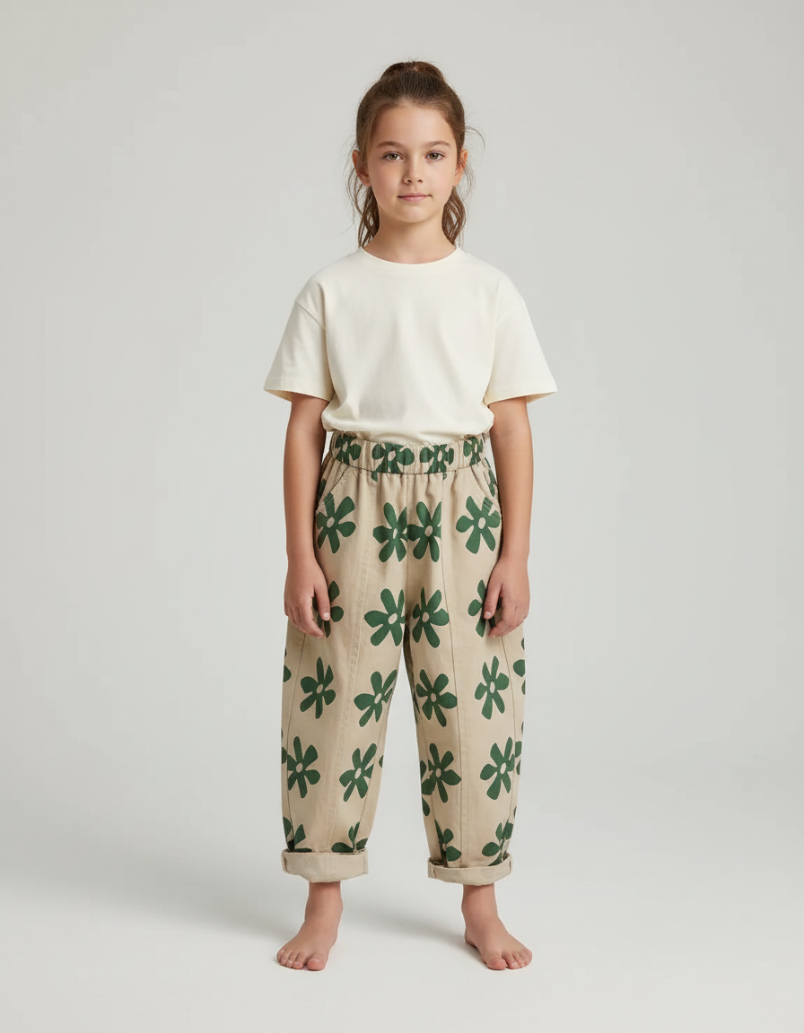 Pantalon Beige Imprimé Floral Coton Harem Enfant