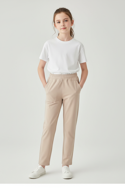 Pantalon Beige Droit Décontracté Élastique Fille - Polyester