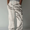 Pantalon Beige Ample Décontracté Lin Imprimé Poissons