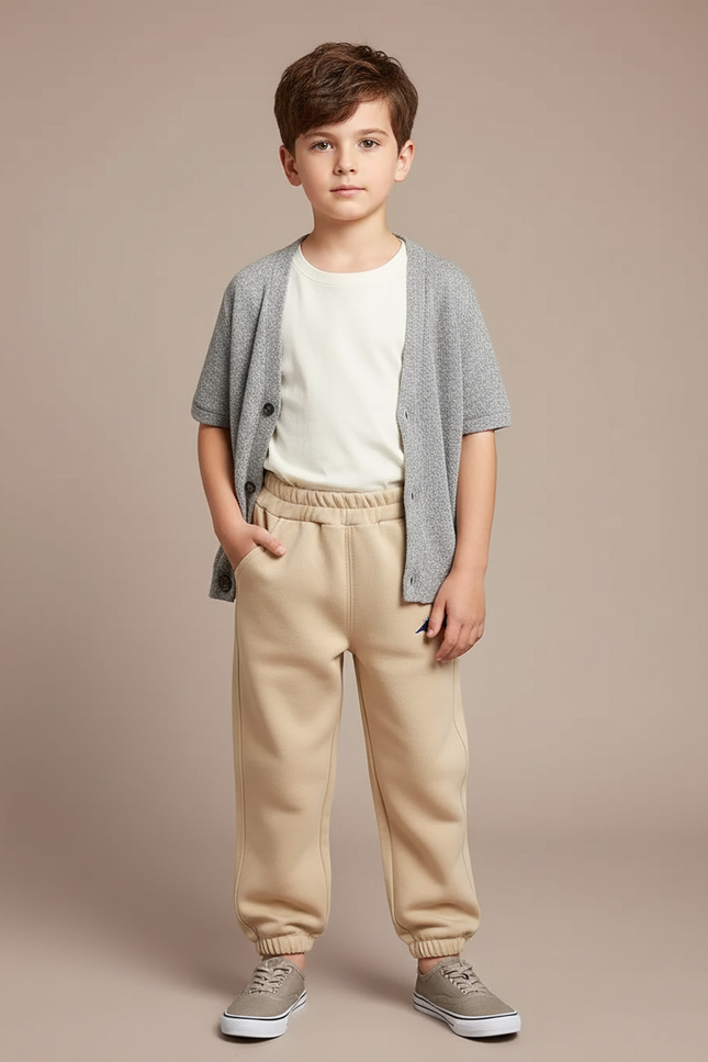 Pantalon Beige Enfant Molleton Sport Garçon Décontracté