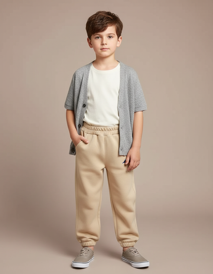 Pantalon Beige Enfant Molleton Sport Garçon Décontracté