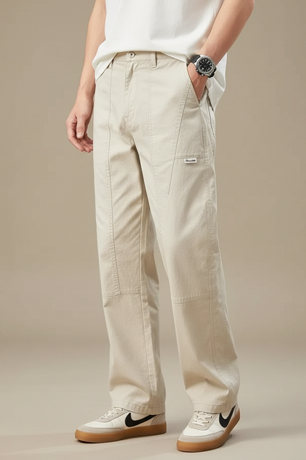 Pantalon Beige Coton Droit Décontracté Homme - Toile
