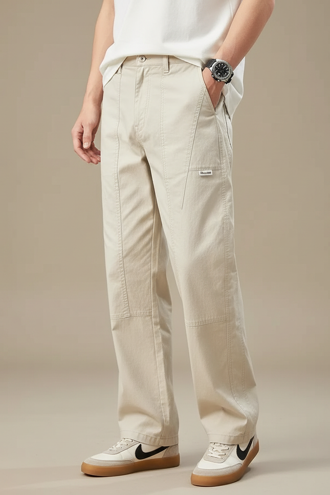 Pantalon Beige Coton Droit Décontracté Homme - Toile