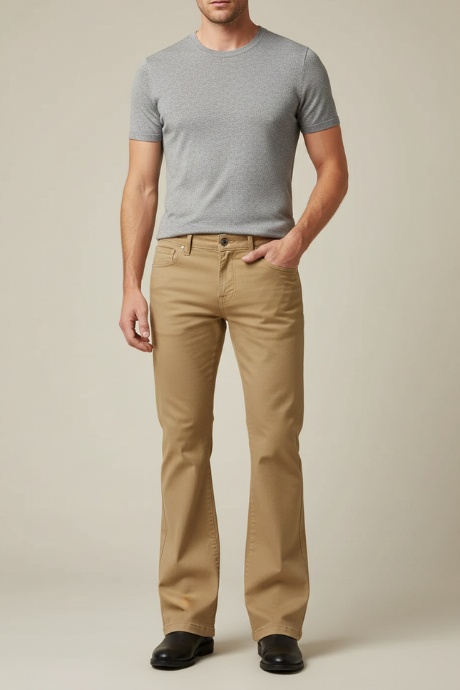Pantalon Beige Élastique Homme Coupe Évasée Rétro - Coton