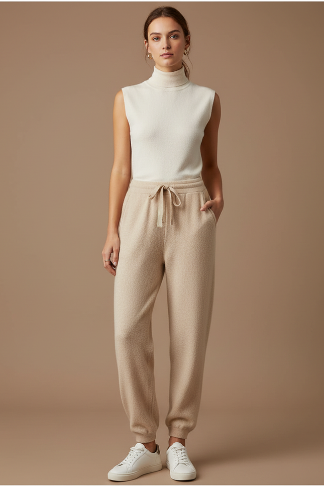 Pantalon Beige Laine Doux Confortable Décontracté Jogging