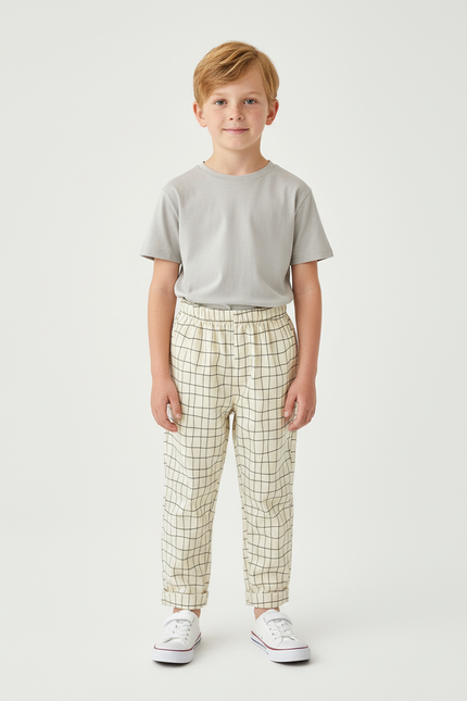 Pantalon Beige Carreaux - Coton