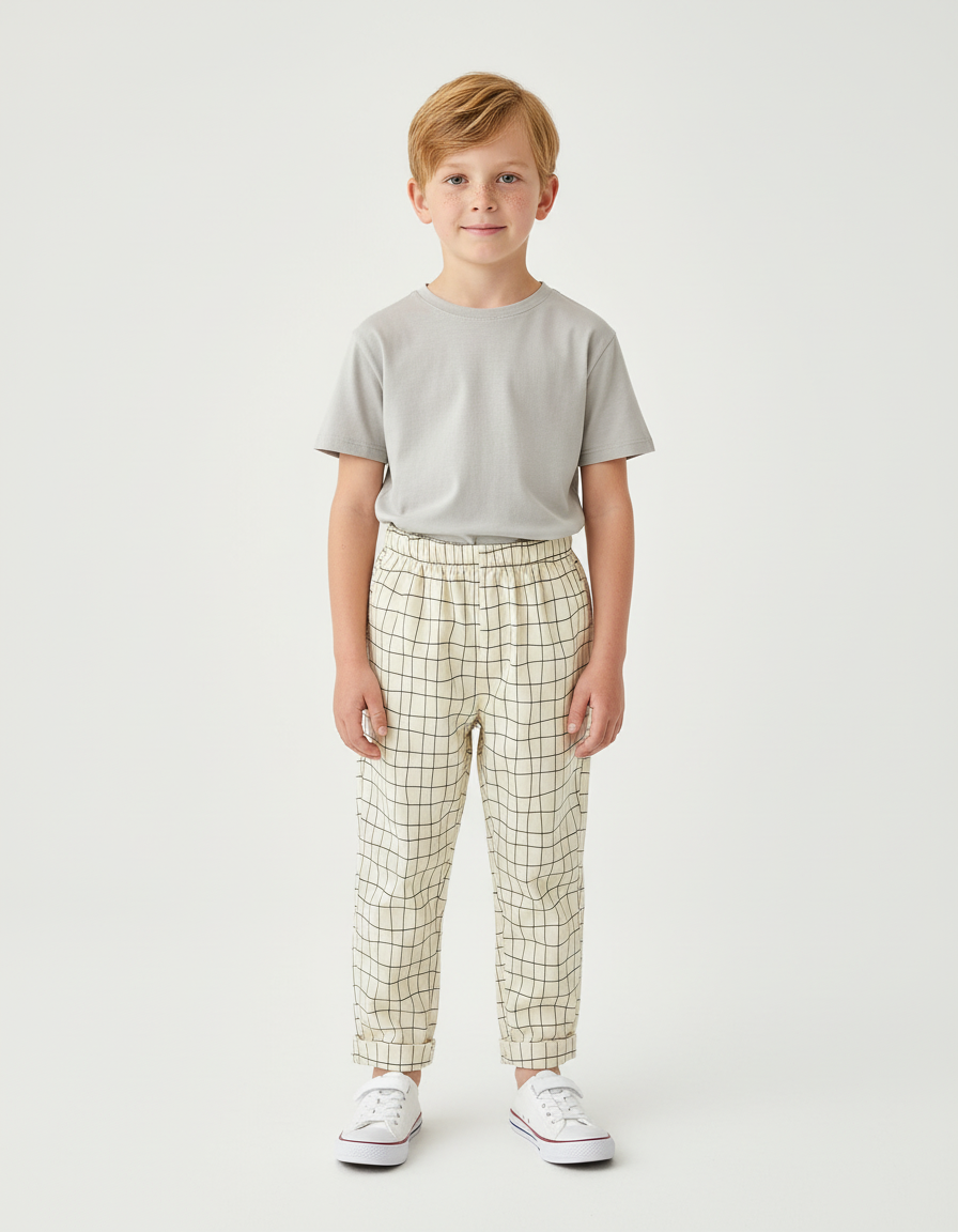 Pantalon Beige Carreaux - Coton