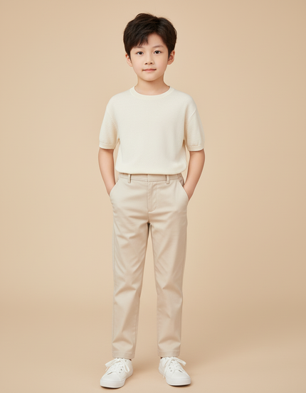 Pantalon Beige Droit Élégant Garçon Décontracté Coton - Gabardine