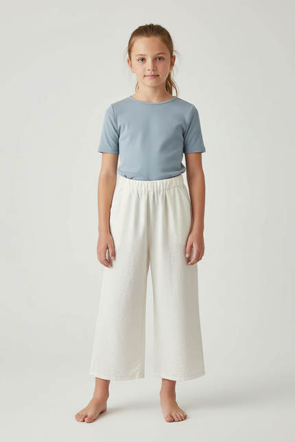 Pantalon Beige Ample Fluide Taille Élastique Fille - Molleton