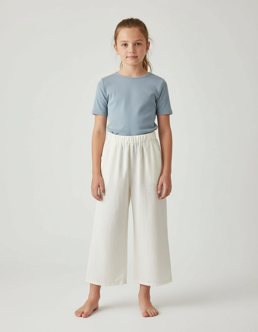 Pantalon Beige Ample Fluide Taille Élastique Fille - Molleton