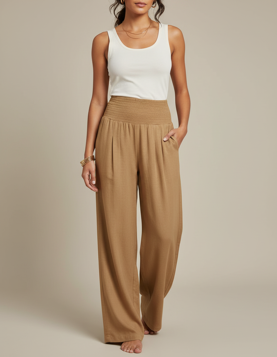 Pantalon Toile Beige Femme - Camel