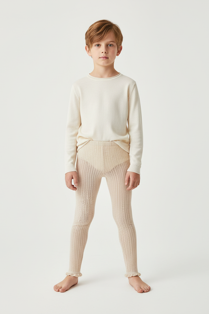 Pantalon Beige Enfant Maille Tricoté Confortable