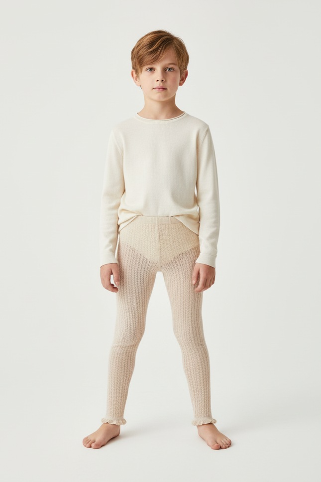 Pantalon Beige Enfant Maille Tricoté Confortable