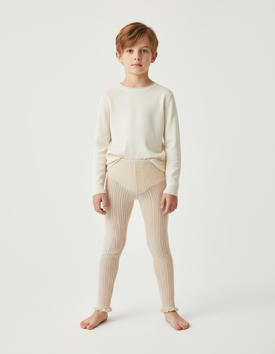 Pantalon Beige Enfant Maille Tricoté Confortable