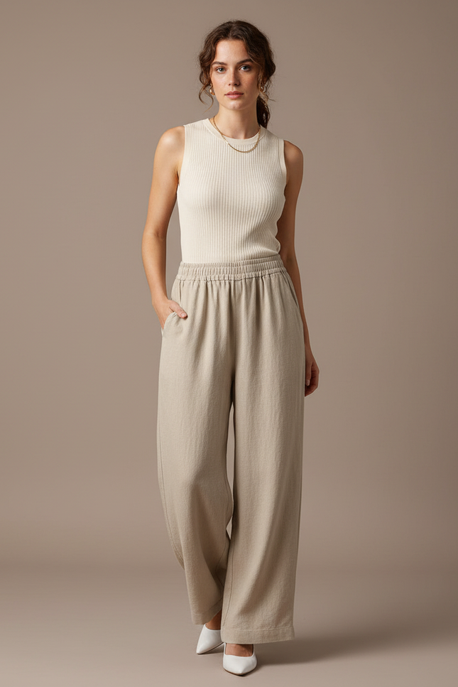 Pantalon Beige Lin Femme