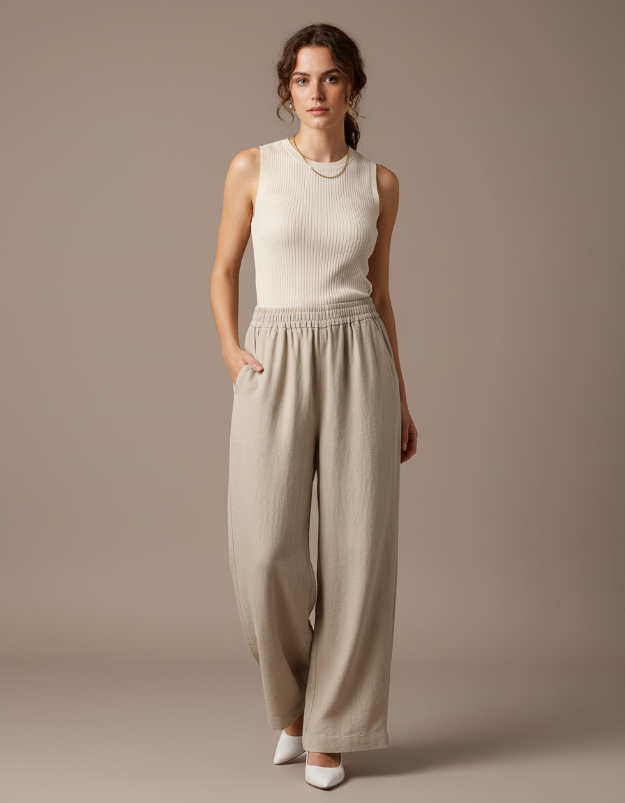 Pantalon Beige Lin Femme