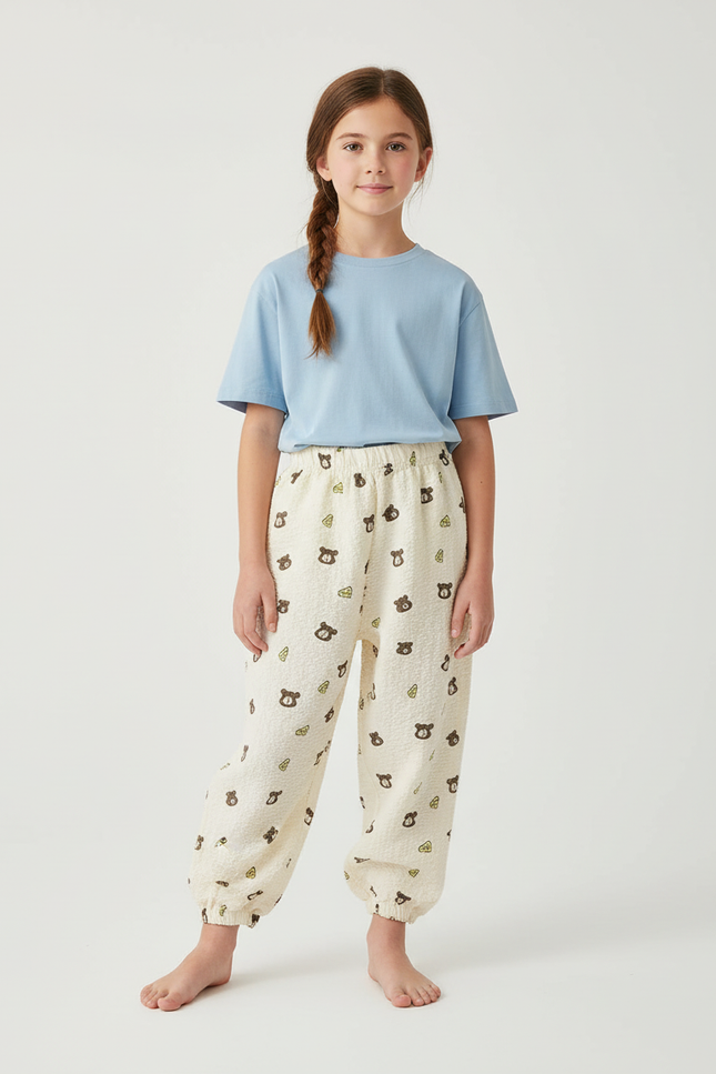 Pantalon Beige Ample Motif Ours Enfant - Molleton