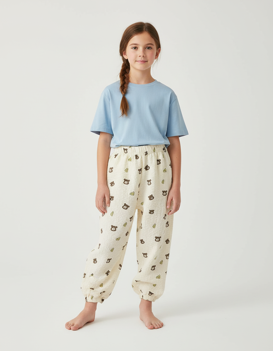 Pantalon Beige Ample Motif Ours Enfant - Molleton