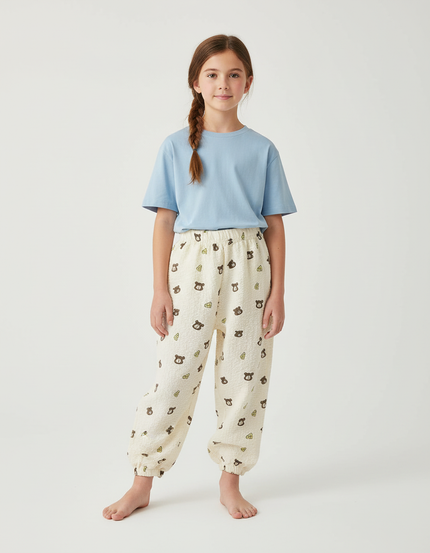 Pantalon Beige Ample Motif Ours Enfant - Molleton