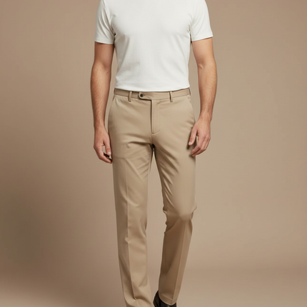 Pantalon Beige Droit Élégant Décontracté Homme - Gabardine