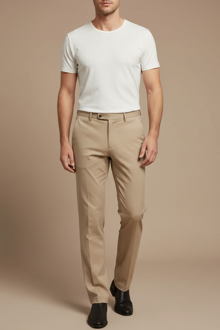 Pantalon Beige Droit Élégant Décontracté Homme - Gabardine
