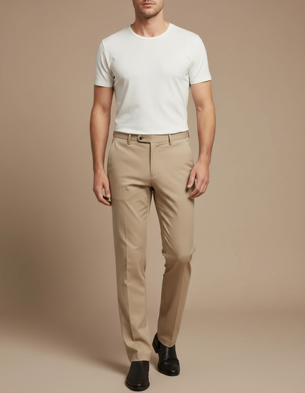 Pantalon Beige Droit Élégant Décontracté Homme - Gabardine