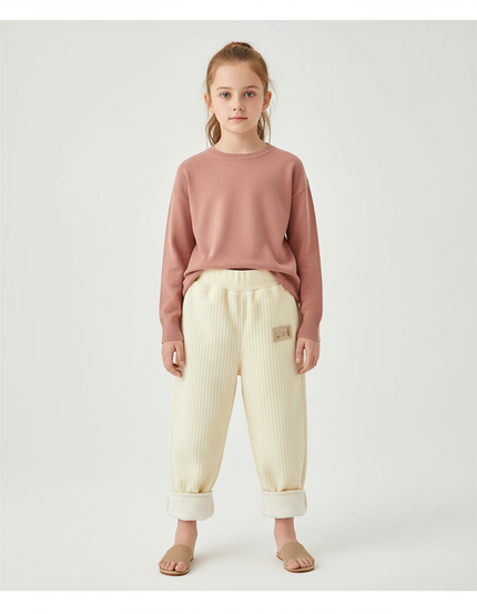 Pantalon Beige Côtelé Ample Molletonné Élastique Enfant