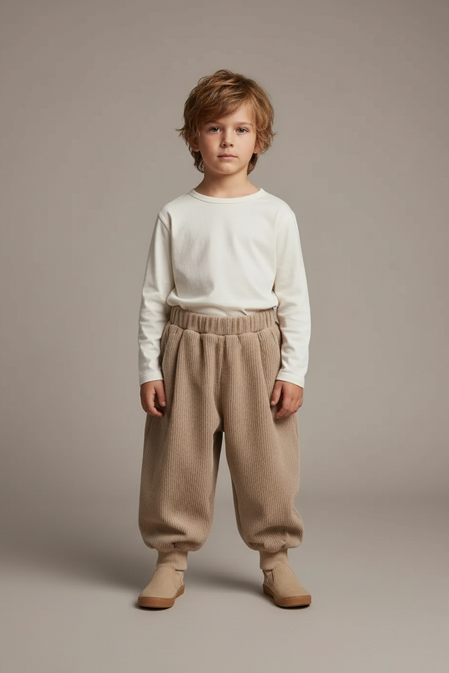Pantalon Beige Côtelé Ample Enfant Confortable - Cordé