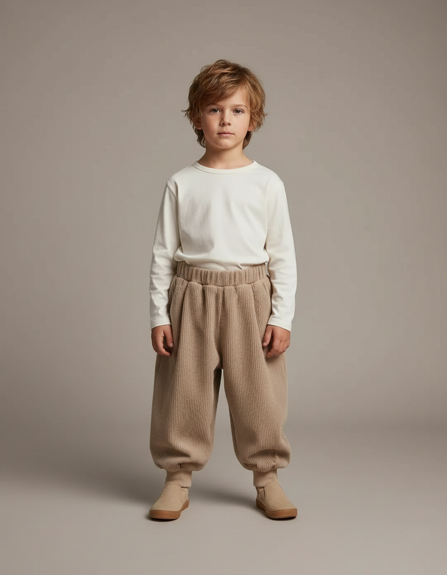 Pantalon Beige Côtelé Ample Enfant Confortable - Cordé